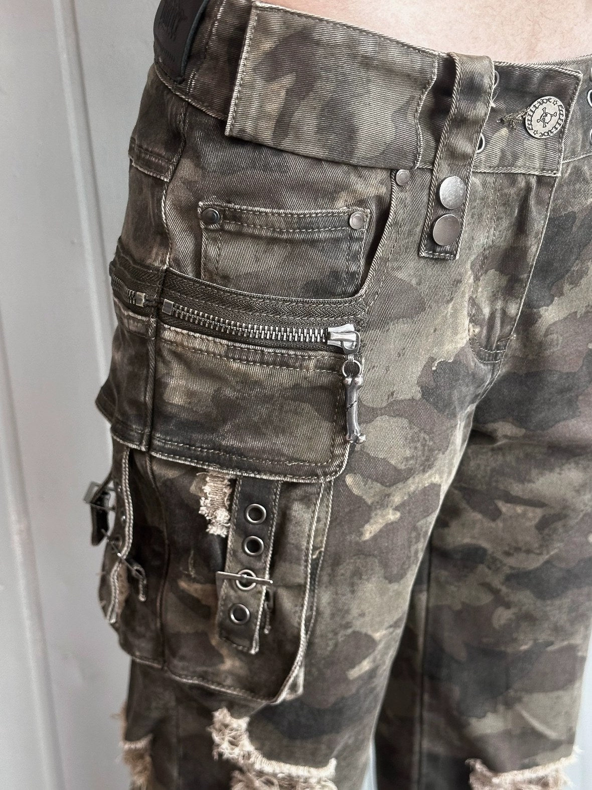 FULLTIDE Original Camo Denim Pure Cotton Low Rise Micro Flare Women Long Pants