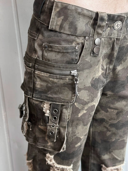 FULLTIDE Original Camo Denim Pure Cotton Low Rise Micro Flare Women Long Pants