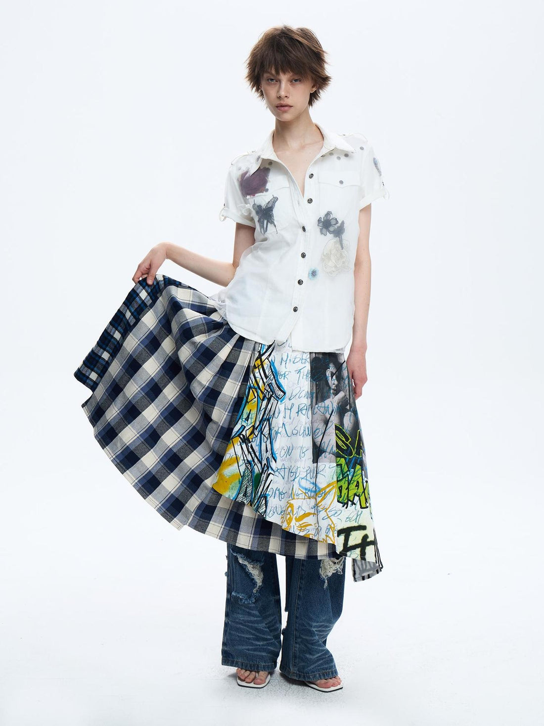 FULLTIDE Original Design Cotton Blend Polo Collar Short Sleeve Women Off White Shirt