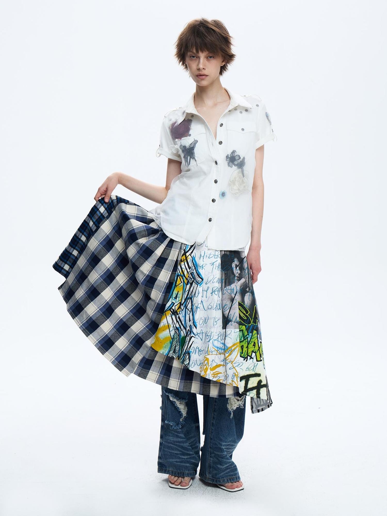 FULLTIDE Original Design Cotton Blend Polo Collar Short Sleeve Women Off White Shirt