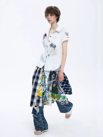 FULLTIDE Original Design Cotton Blend Polo Collar Short Sleeve Women Off White Shirt