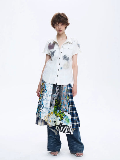 FULLTIDE Original Design Cotton Blend Polo Collar Short Sleeve Women Off White Shirt