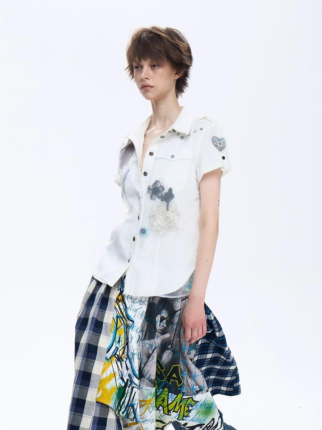 FULLTIDE Original Design Cotton Blend Polo Collar Short Sleeve Women Off White Shirt