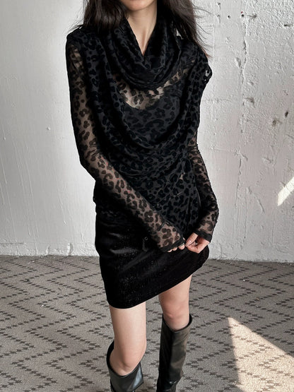 FULLTIDE Original Design Cropped One Shoulder Solid Flocked Women Black Two Piece T-Shirt