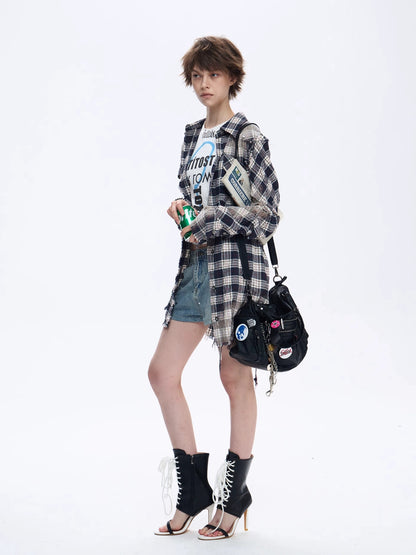 FULLTIDE Original Relaxed Fit Plaid Button Front Long Sleeve Women 100% Cotton Shirt