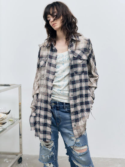 FULLTIDE Original Relaxed Fit Plaid Button Front Long Sleeve Women 100% Cotton Shirt