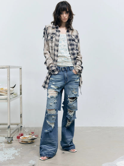 FULLTIDE Original Relaxed Fit Plaid Button Front Long Sleeve Women 100% Cotton Shirt