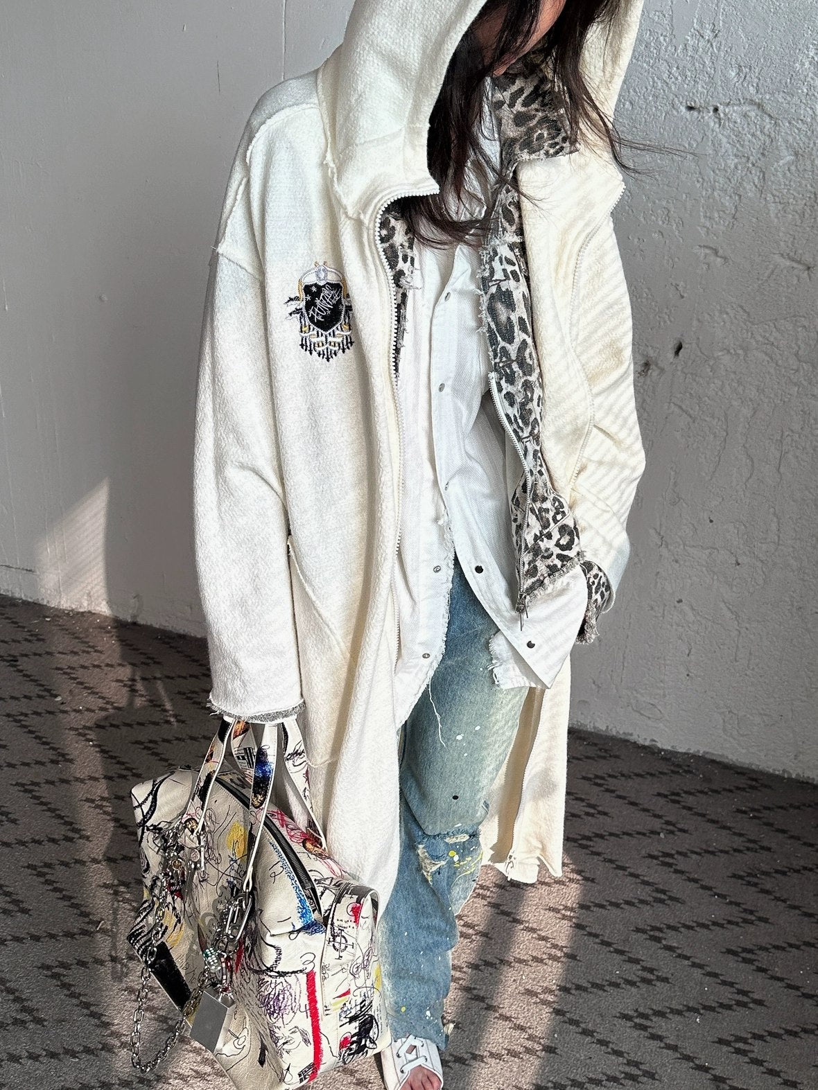 FULLTIDE Oversized Cotton Hooded Longline Loose Fit Long Sleeve Women Solid Coat