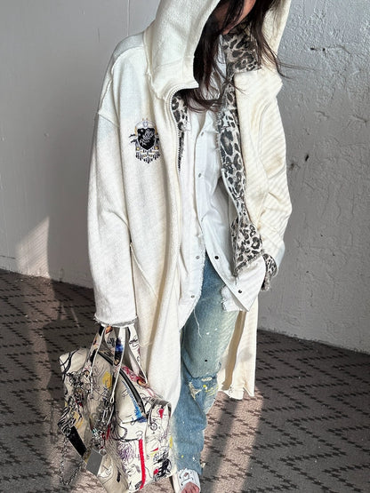 FULLTIDE Oversized Cotton Hooded Longline Loose Fit Long Sleeve Women Solid Coat