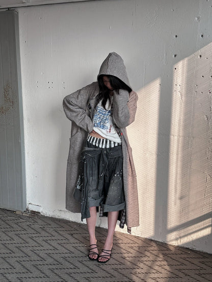 FULLTIDE Oversized Cotton Hooded Longline Loose Fit Long Sleeve Women Solid Coat