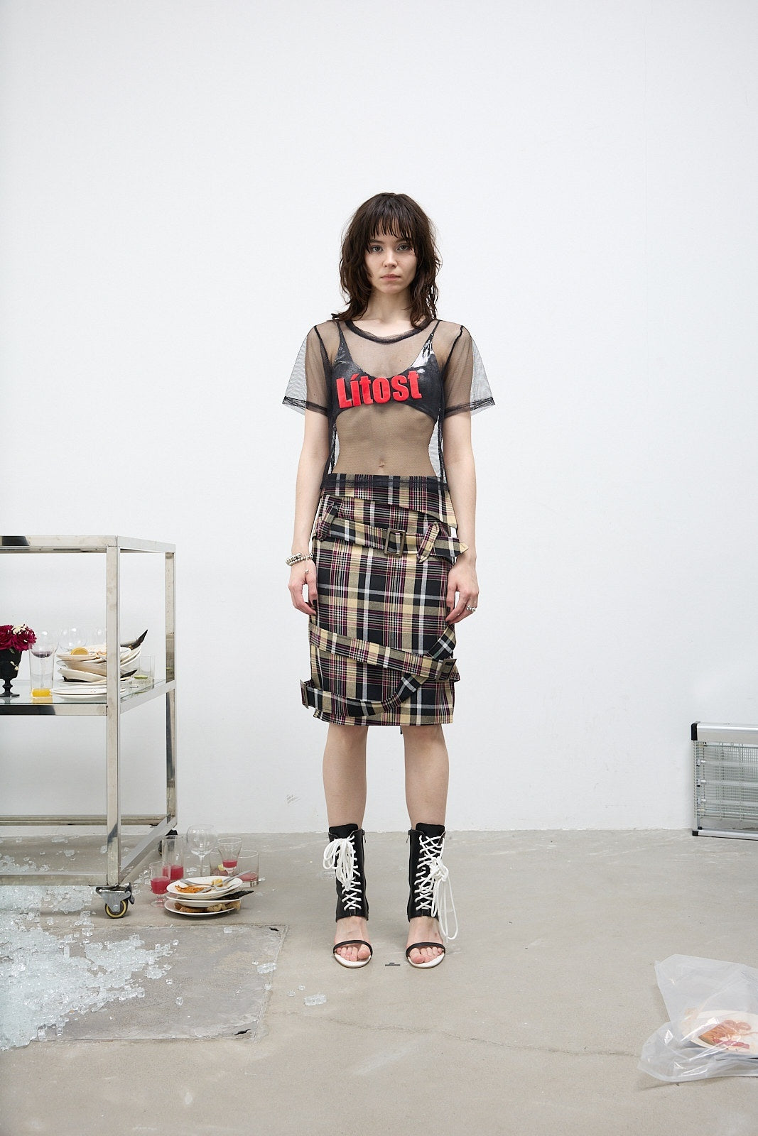 FULLTIDE_Pink_Deconstructed_Plaid_A_Line_Wrap_Metal_Lace_Up_Women&