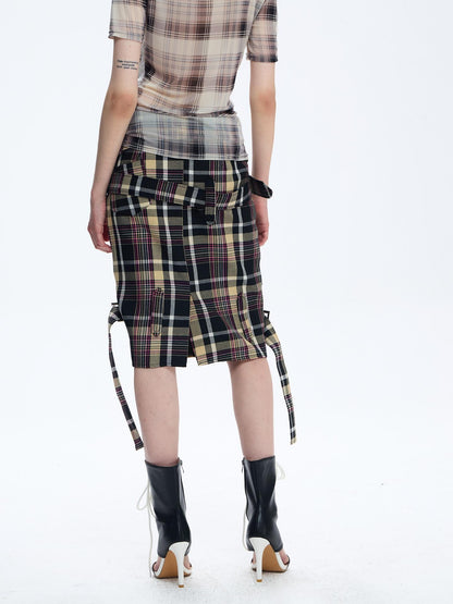 FULLTIDE Pink Deconstructed Plaid A Line Wrap Metal Lace Up Women&