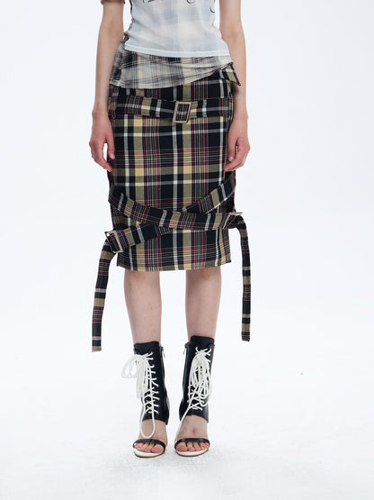 FULLTIDE Pink Deconstructed Plaid A Line Wrap Metal Lace Up Women&