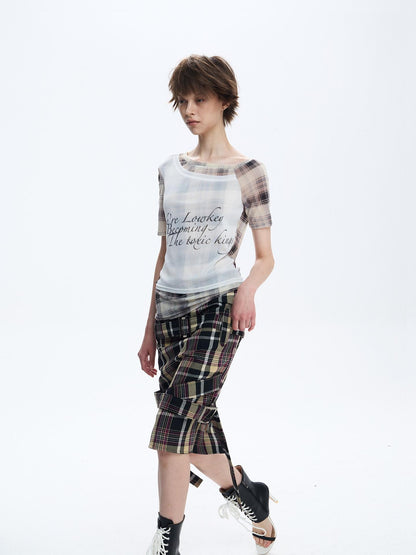 FULLTIDE Pink Deconstructed Plaid A Line Wrap Metal Lace Up Women&