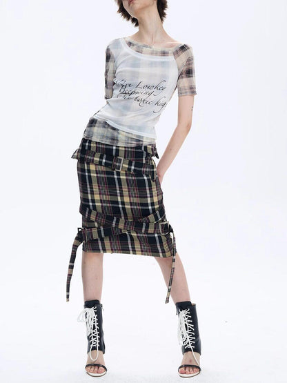 FULLTIDE Pink Deconstructed Plaid A Line Wrap Metal Lace Up Women&