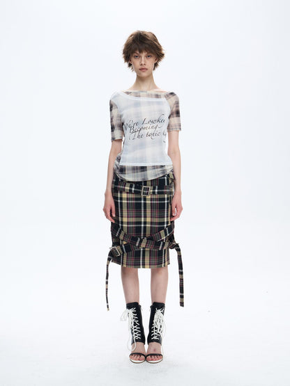 FULLTIDE Pink Deconstructed Plaid A Line Wrap Metal Lace Up Women&