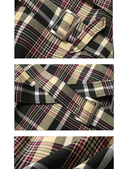 FULLTIDE Pink Deconstructed Plaid A Line Wrap Metal Lace Up Women&