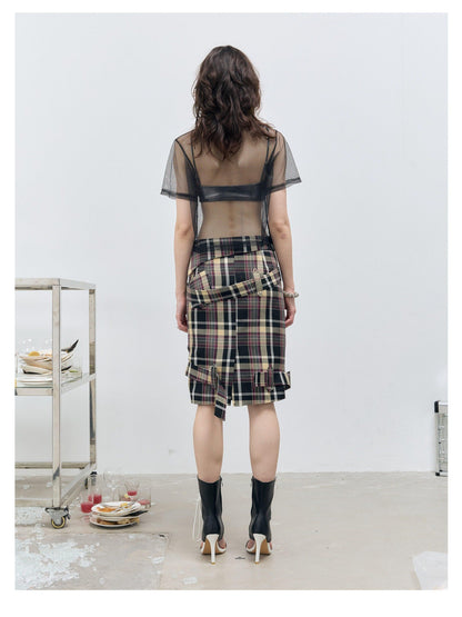 FULLTIDE Pink Deconstructed Plaid A Line Wrap Metal Lace Up Women&