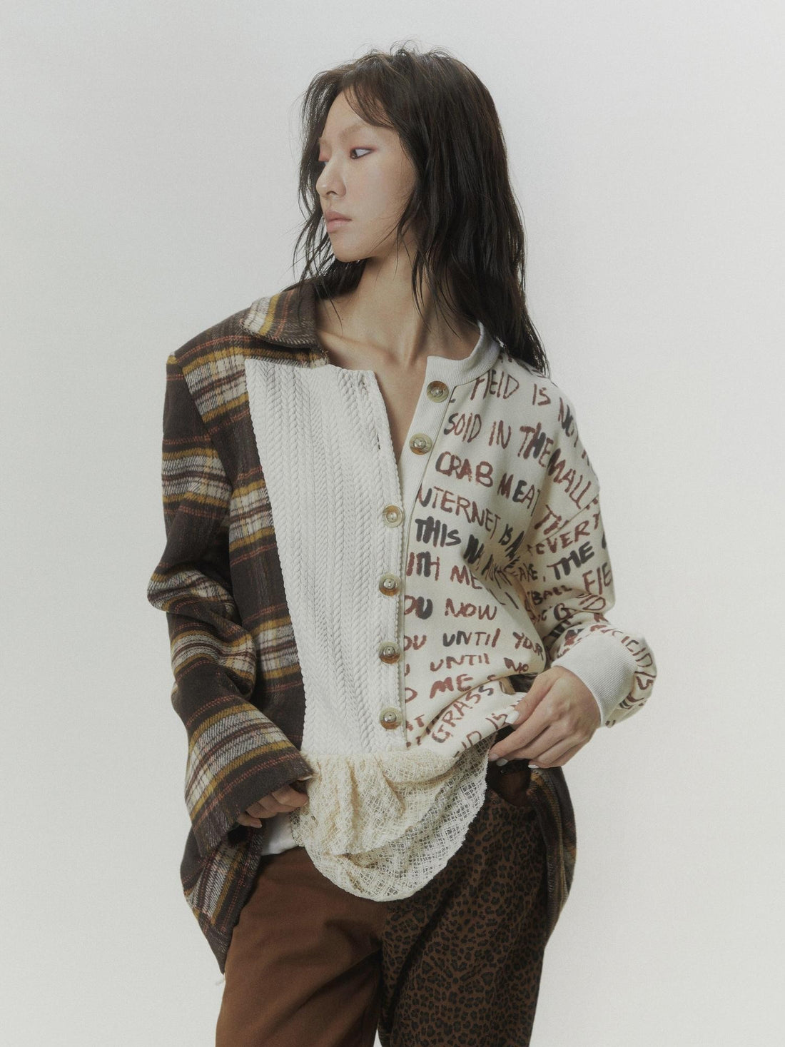 FULLTIDE Plaid Distressed Frayed Patchwork Printed Women&