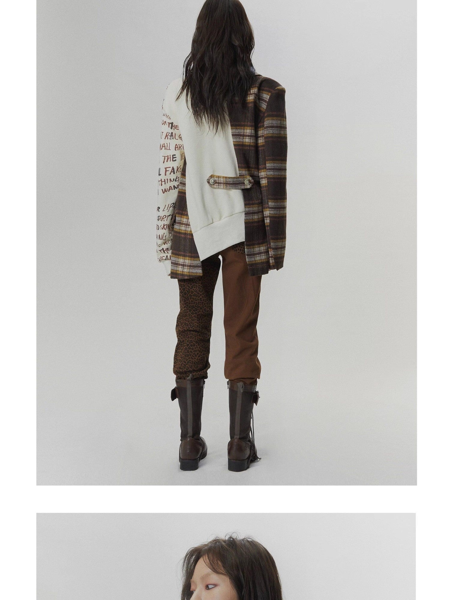 FULLTIDE Plaid Distressed Frayed Patchwork Printed Women&