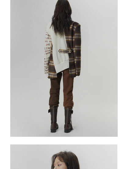 FULLTIDE Plaid Distressed Frayed Patchwork Printed Women&