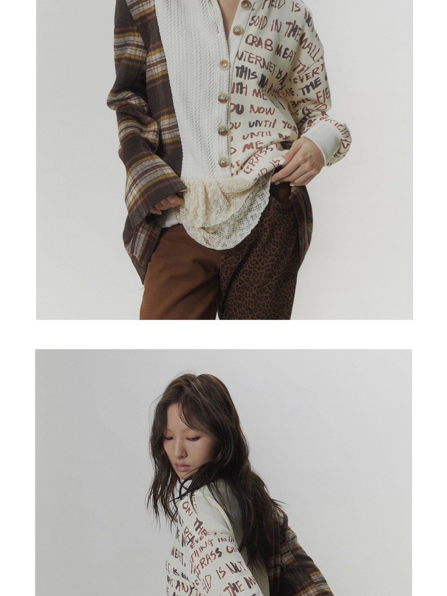 FULLTIDE Plaid Distressed Frayed Patchwork Printed Women&