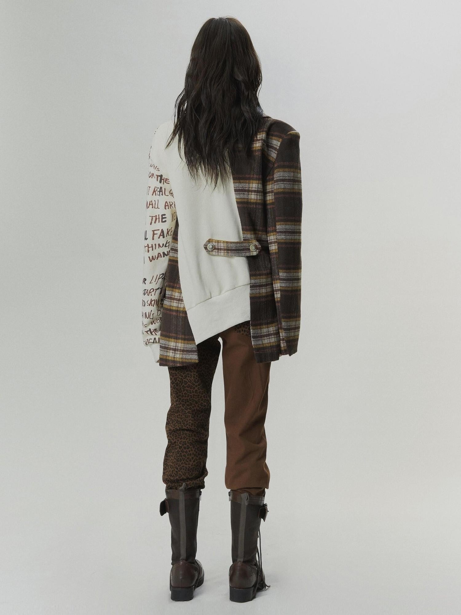 FULLTIDE Plaid Distressed Frayed Patchwork Printed Women&