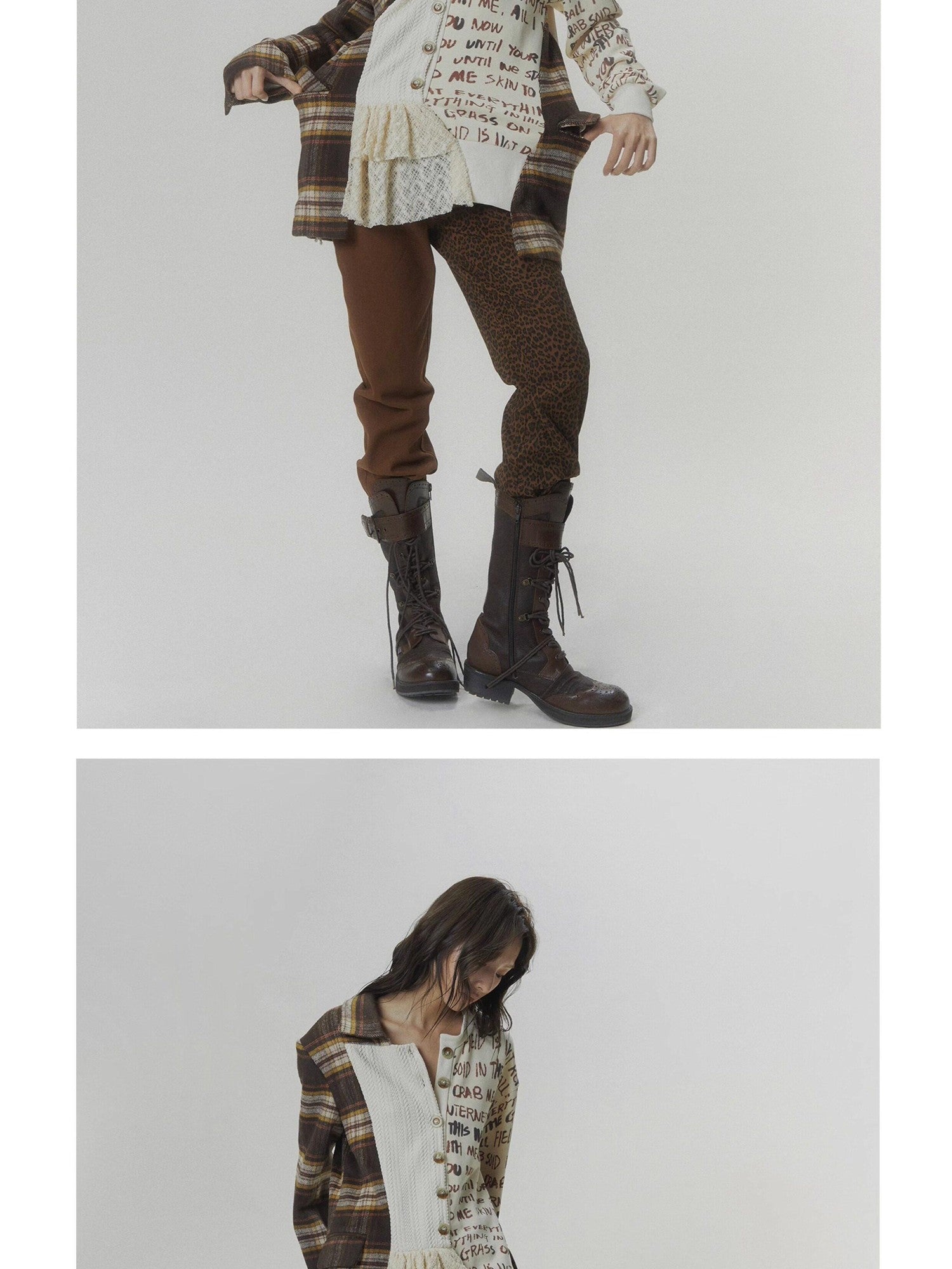 FULLTIDE Plaid Distressed Frayed Patchwork Printed Women&