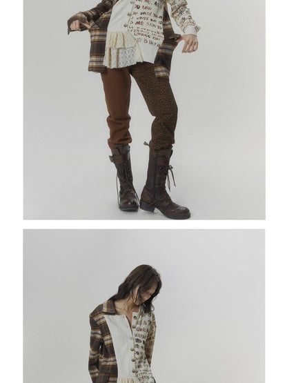 FULLTIDE Plaid Distressed Frayed Patchwork Printed Women&