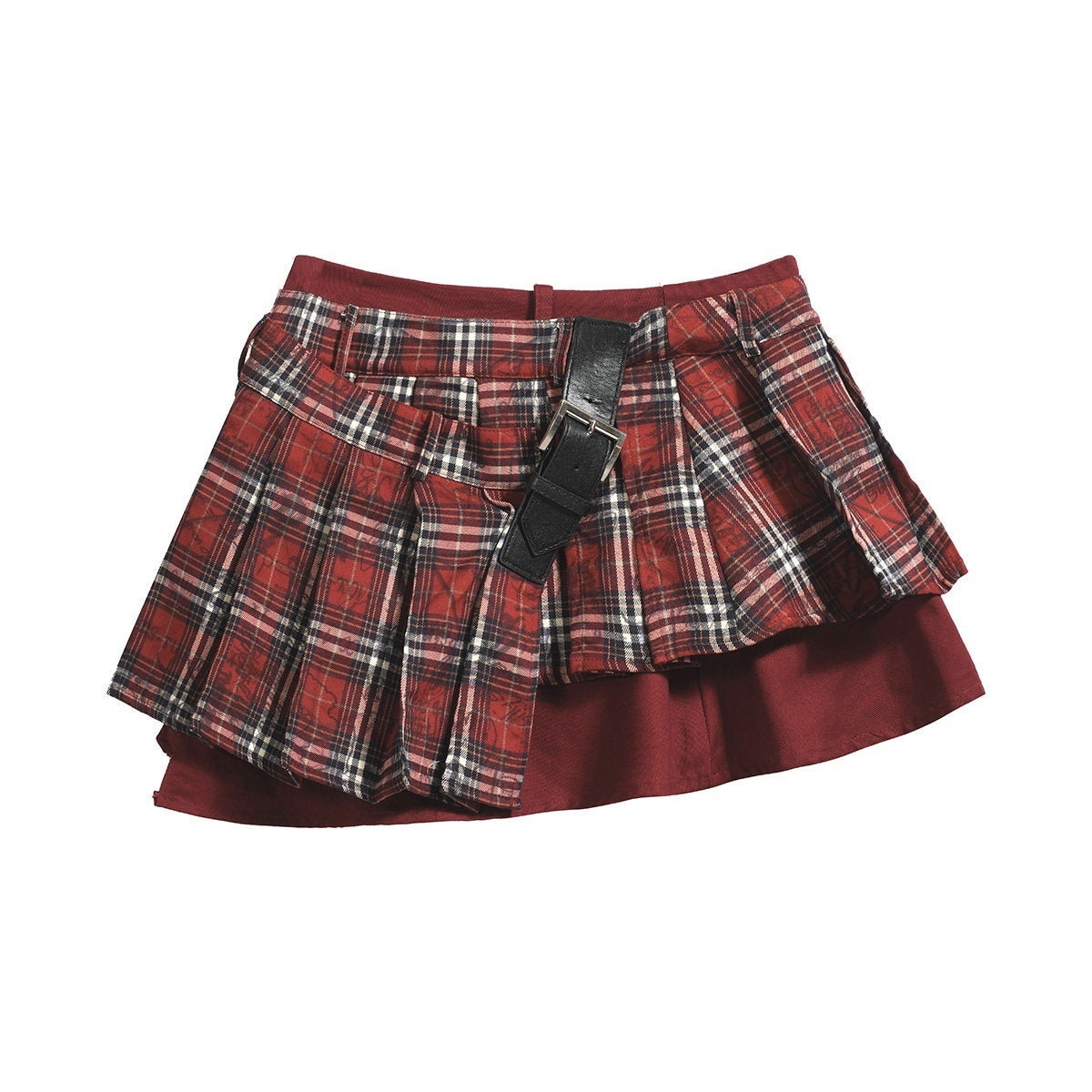 FULLTIDE_Plaid_Graffiti_Asymmetric_Pleated_Low_Waist_Women&