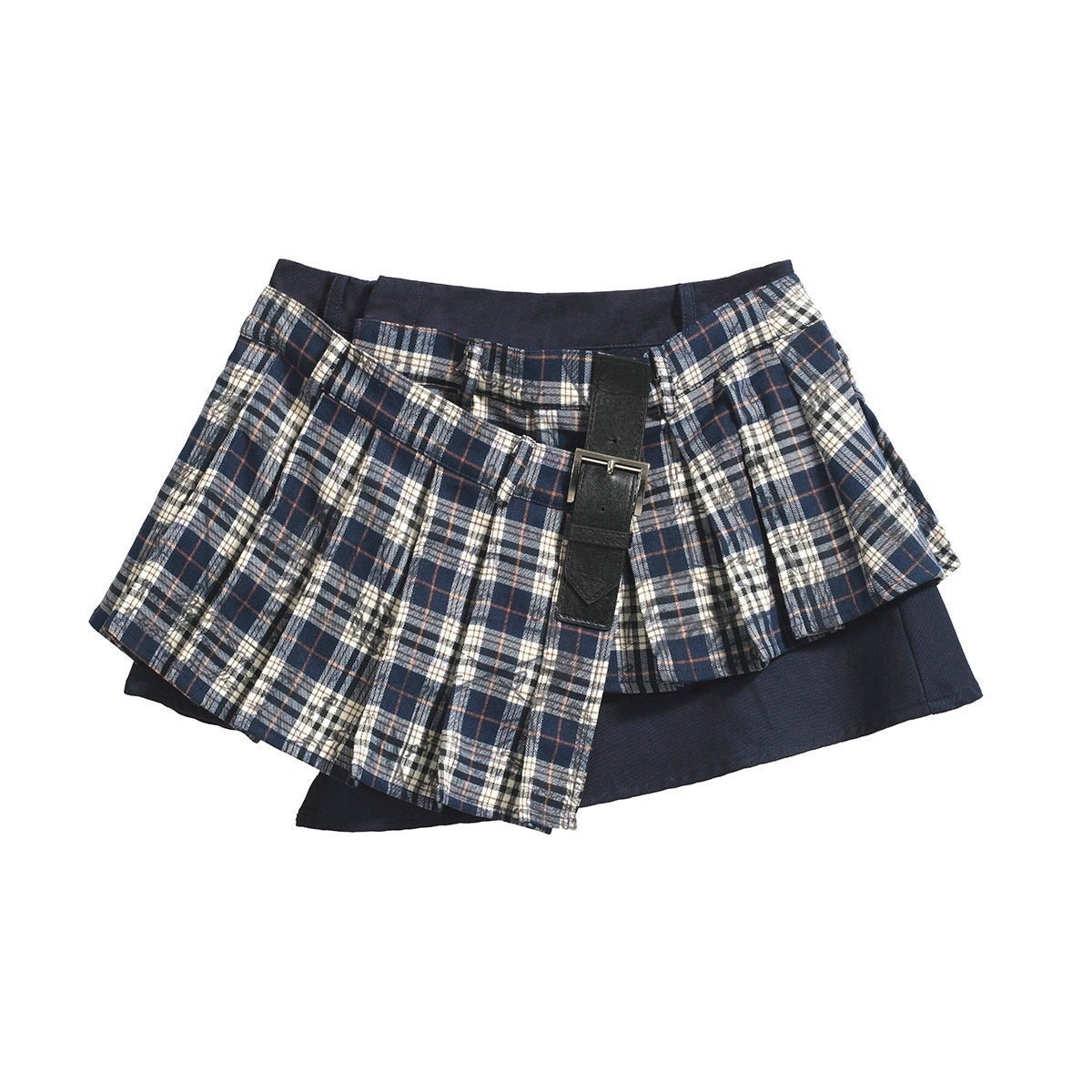 FULLTIDE_Plaid_Graffiti_Asymmetric_Pleated_Low_Waist_Women&