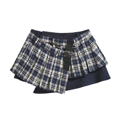 FULLTIDE_Plaid_Graffiti_Asymmetric_Pleated_Low_Waist_Women&