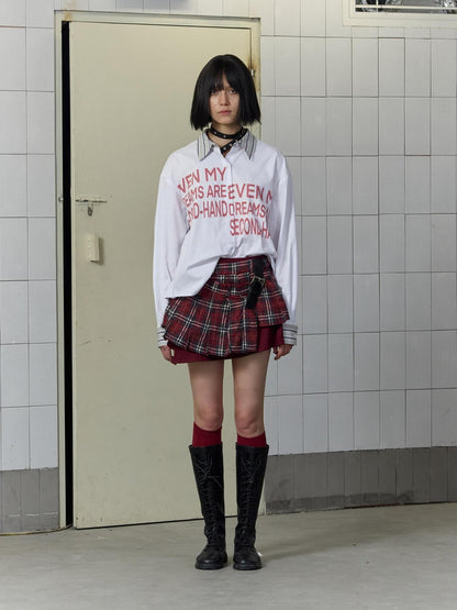 FULLTIDE Plaid Graffiti Asymmetric Pleated Low Waist Women&