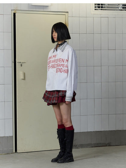 FULLTIDE Plaid Graffiti Asymmetric Pleated Low Waist Women&