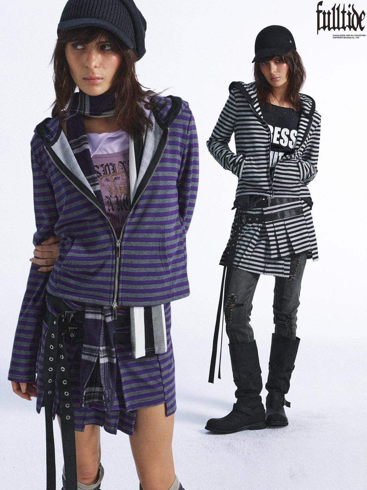 FULLTIDE Pleated Striped Lace Up One Piece Low Waist Cotton Women&