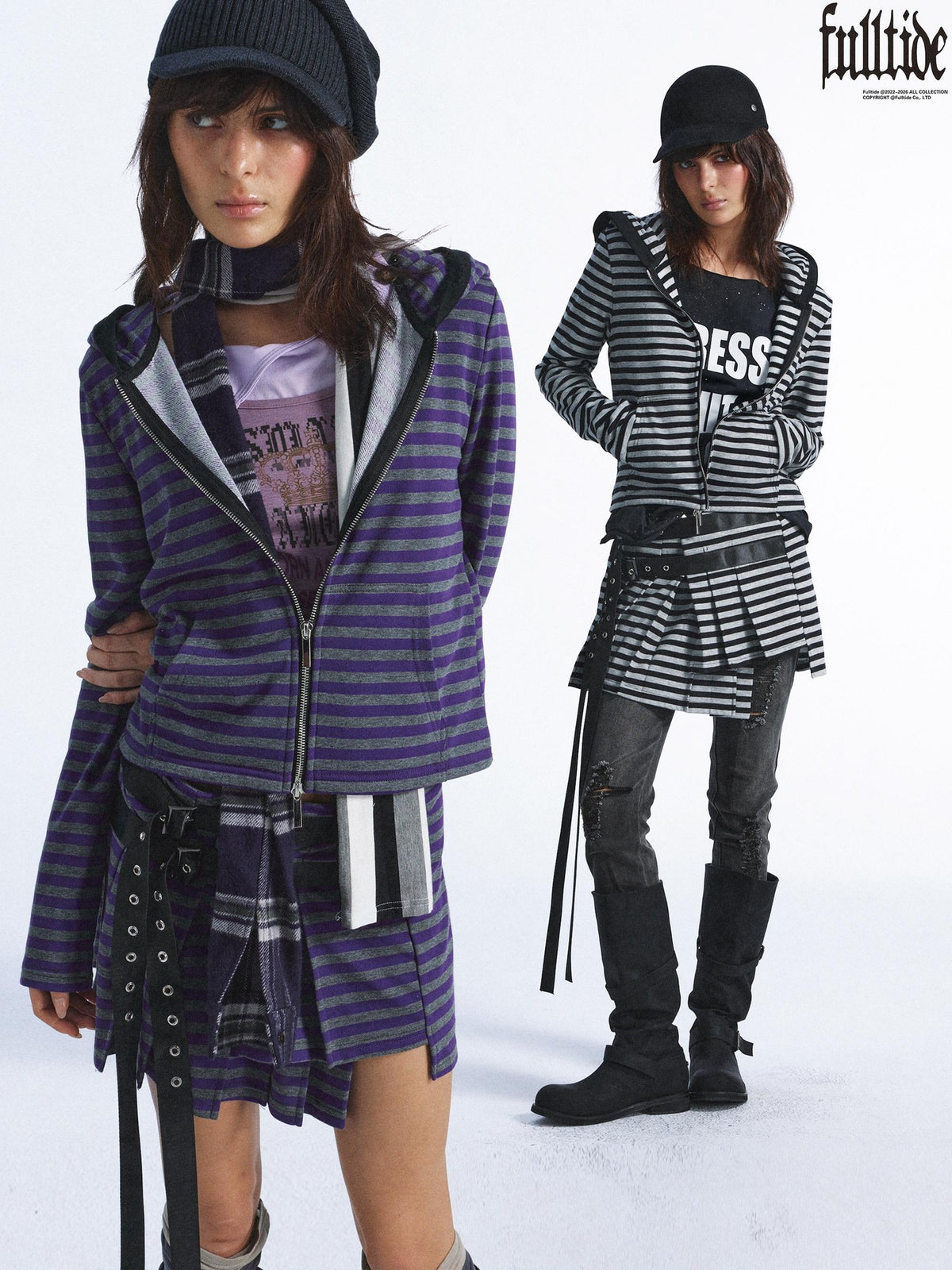 FULLTIDE Pleated Striped Lace Up One Piece Low Waist Cotton Women&