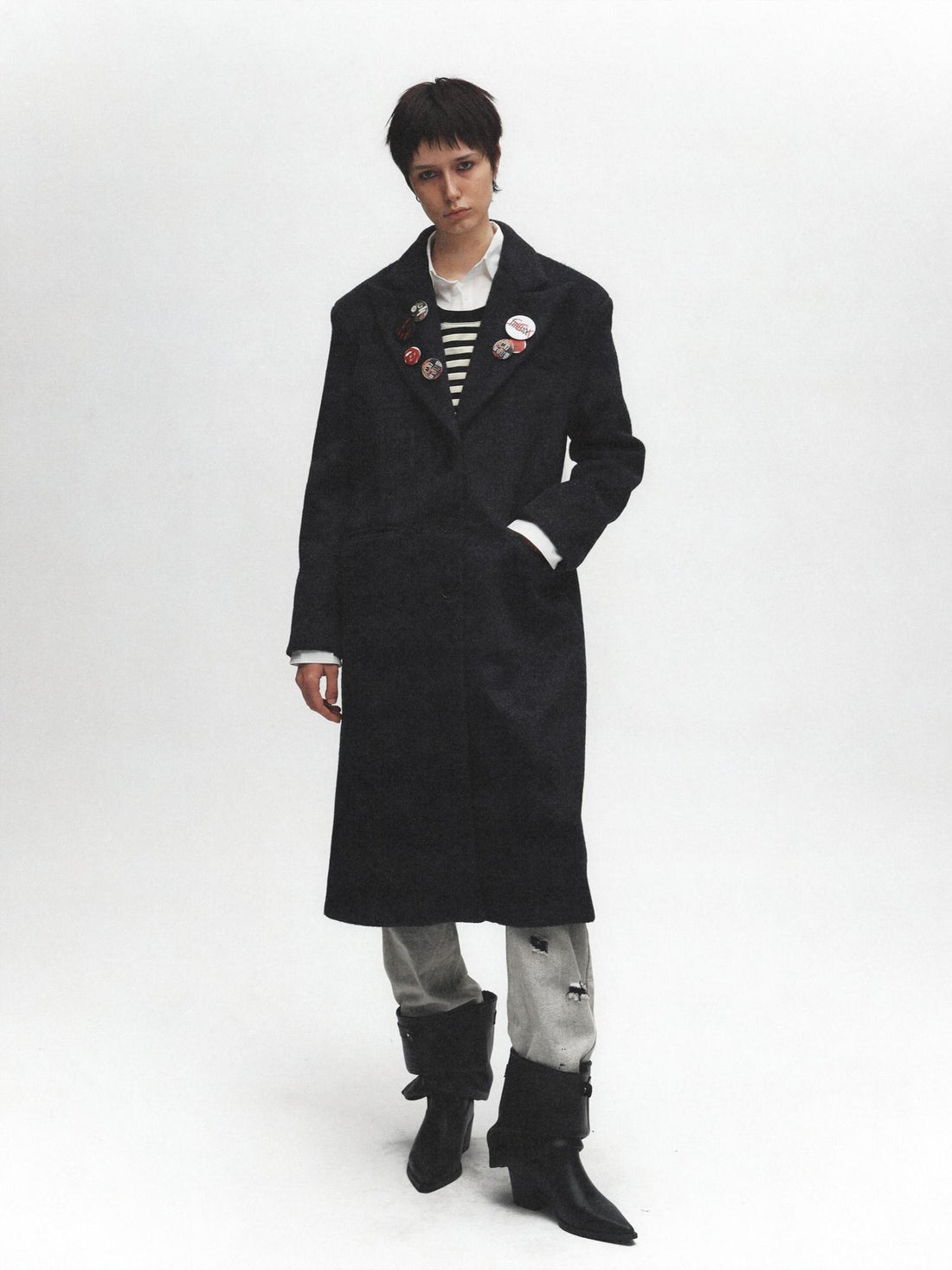 FULLTIDE Premium Wool Blend Hooded Straight Midlength Commuter Women Single Breasted Coat