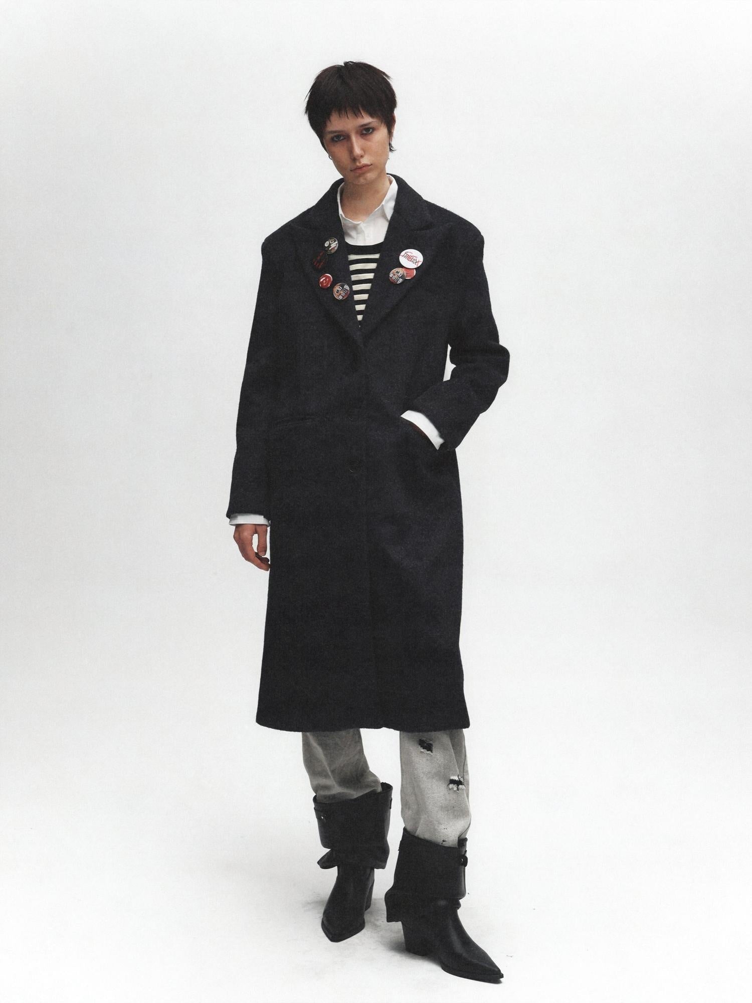 FULLTIDE Premium Wool Blend Hooded Straight Midlength Commuter Women Single Breasted Coat