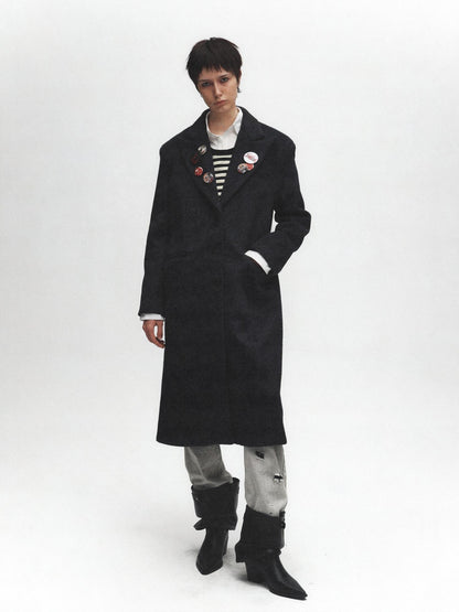 FULLTIDE Premium Wool Blend Hooded Straight Midlength Commuter Women Single Breasted Coat