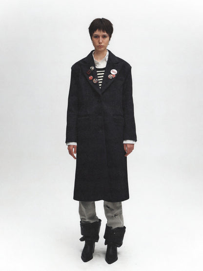 FULLTIDE Premium Wool Blend Hooded Straight Midlength Commuter Women Single Breasted Coat