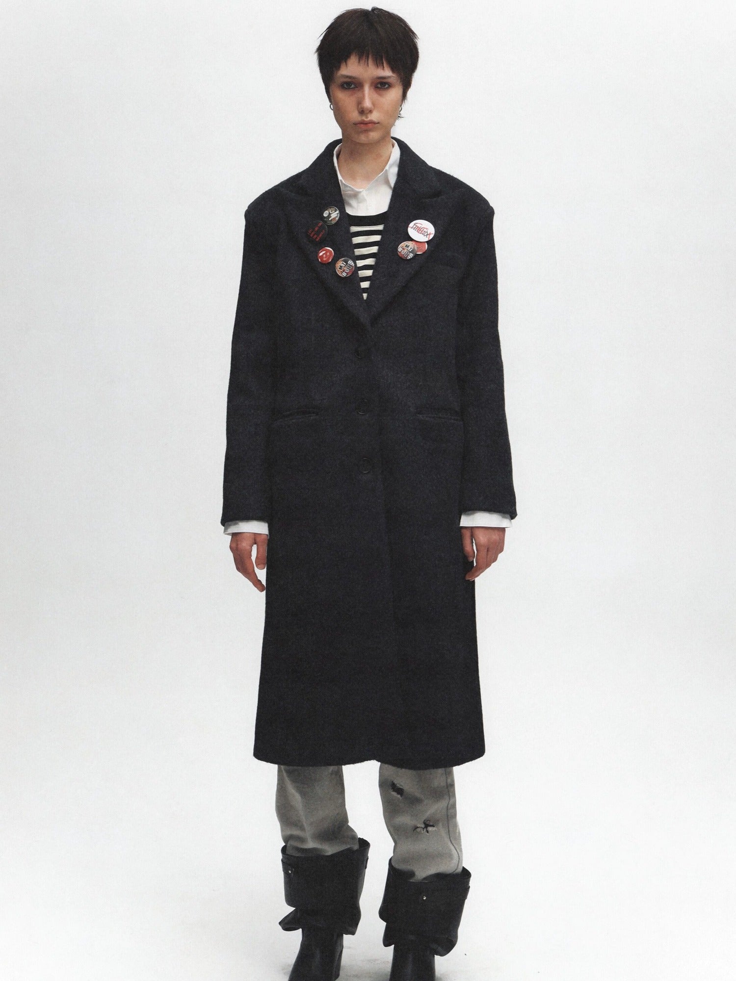 FULLTIDE Premium Wool Blend Hooded Straight Midlength Commuter Women Single Breasted Coat