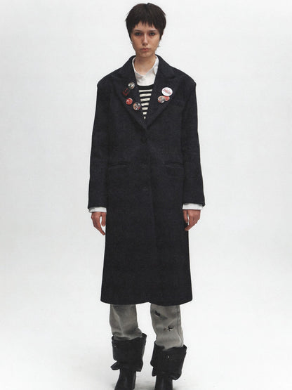 FULLTIDE Premium Wool Blend Hooded Straight Midlength Commuter Women Single Breasted Coat