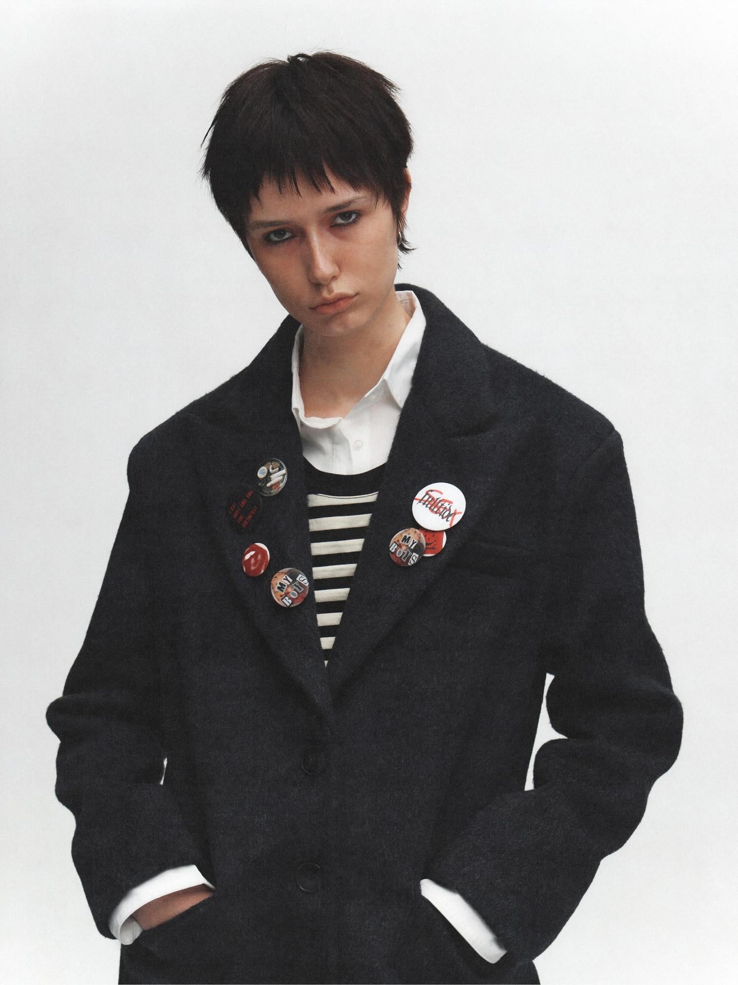 FULLTIDE Premium Wool Blend Hooded Straight Midlength Commuter Women Single Breasted Coat