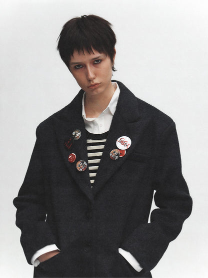 FULLTIDE Premium Wool Blend Hooded Straight Midlength Commuter Women Single Breasted Coat