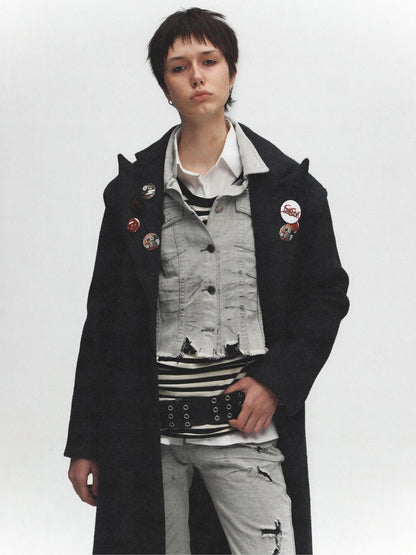 FULLTIDE Premium Wool Blend Hooded Straight Midlength Commuter Women Single Breasted Coat