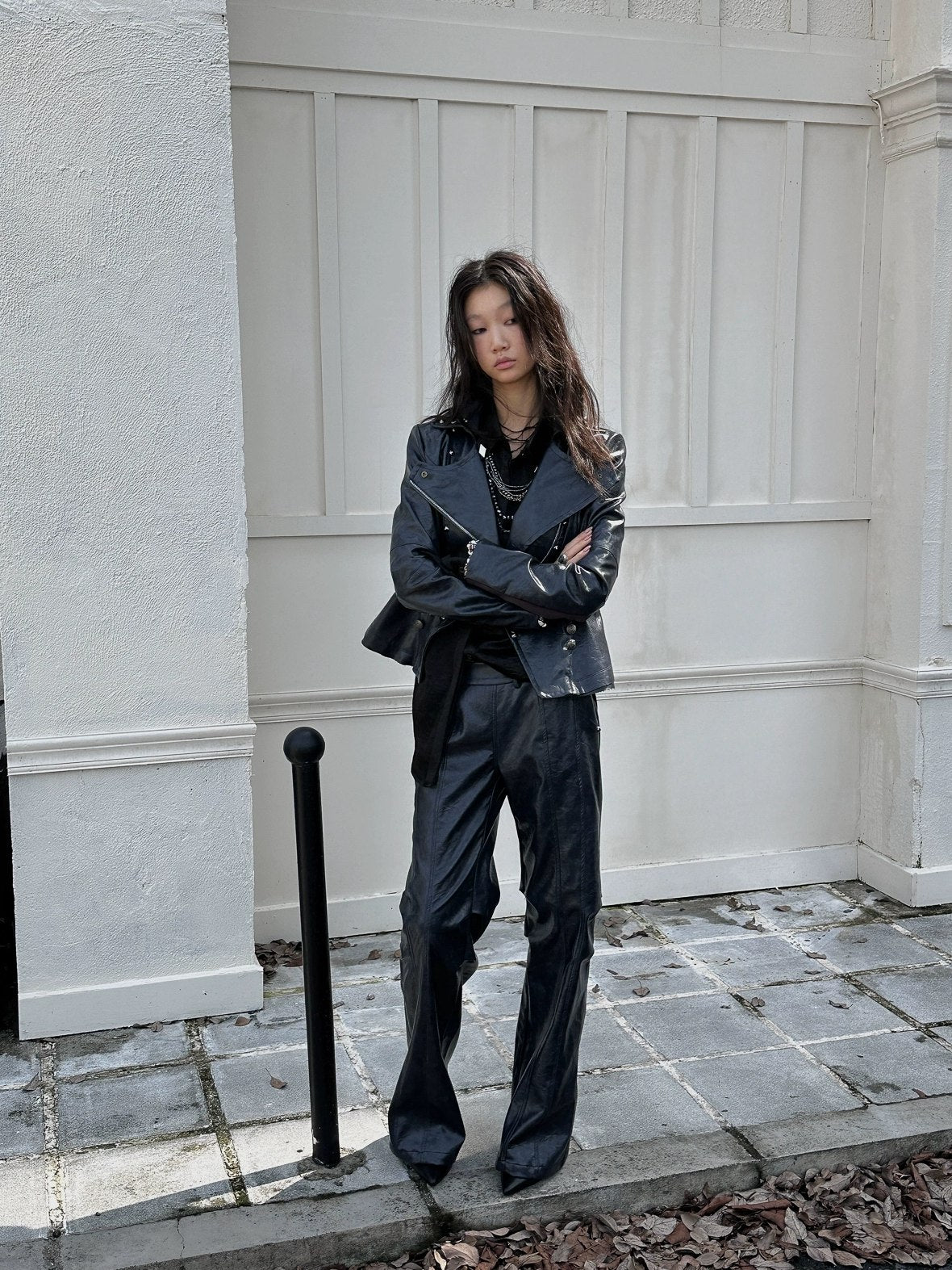 FULLTIDE Pu Leather Cropped Slim Fit Blazer Collar Street Women Burgundy Navy Jacket