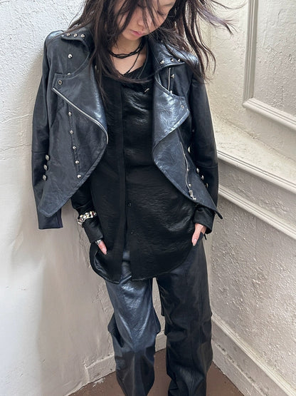 FULLTIDE Pu Leather Cropped Slim Fit Blazer Collar Street Women Burgundy Navy Jacket