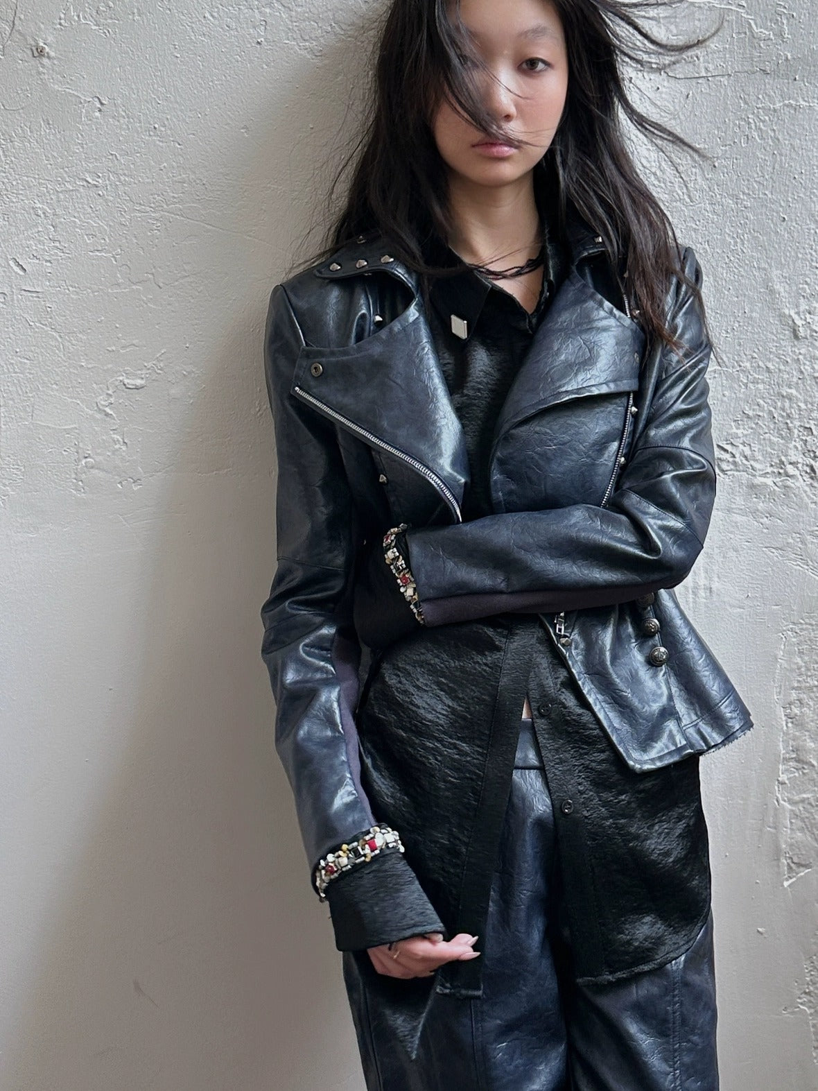 FULLTIDE Pu Leather Cropped Slim Fit Blazer Collar Street Women Burgundy Navy Jacket