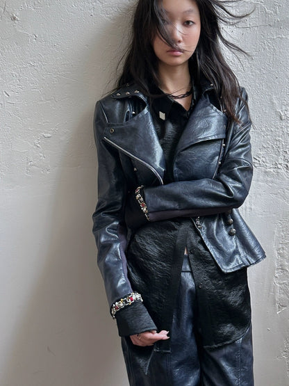 FULLTIDE Pu Leather Cropped Slim Fit Blazer Collar Street Women Burgundy Navy Jacket