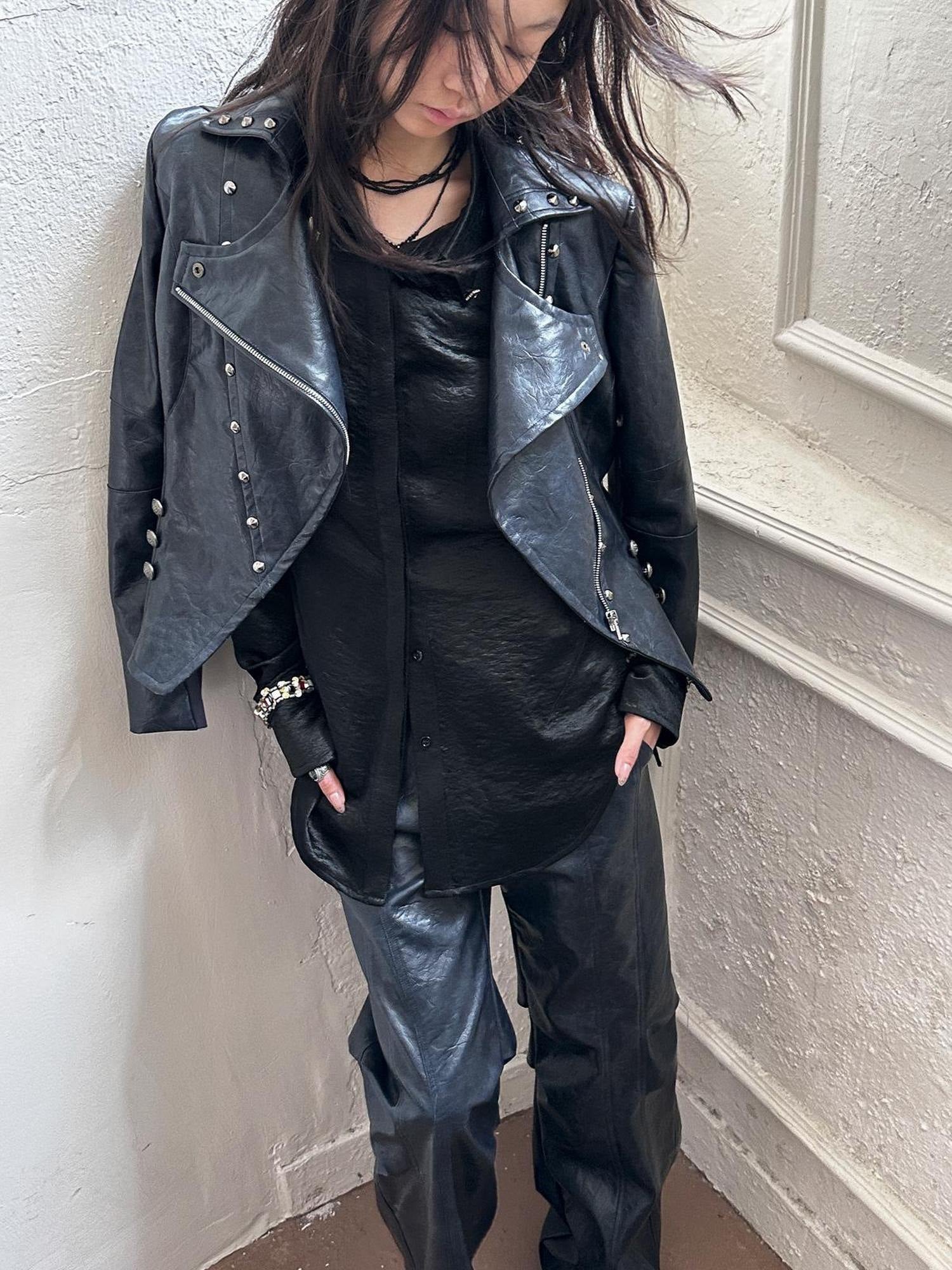 FULLTIDE Pu Leather Cropped Slim Fit Blazer Collar Street Women Burgundy Navy Jacket